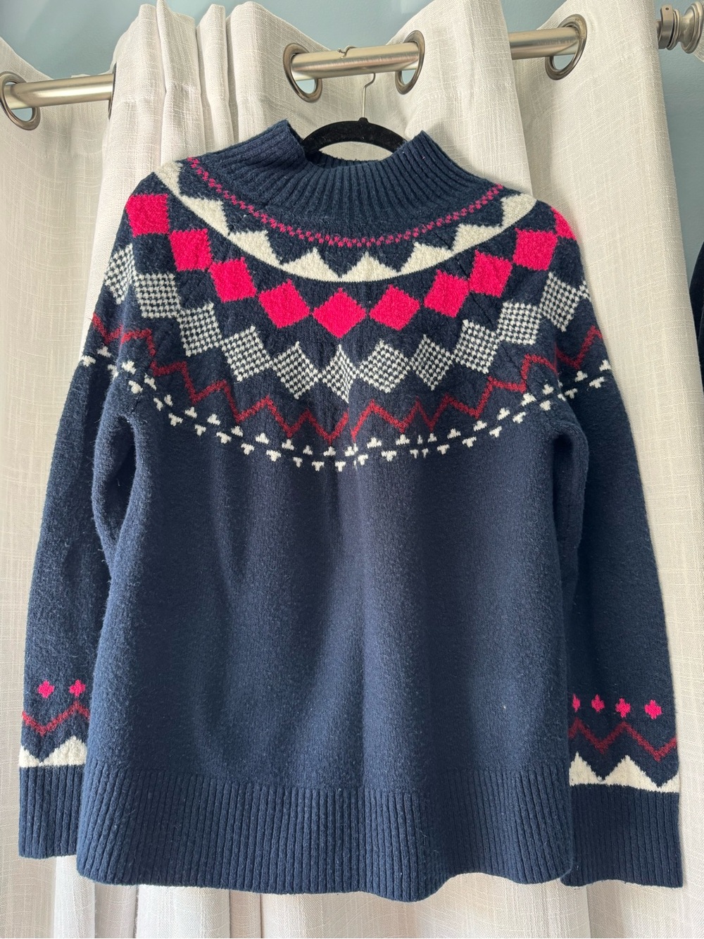 Cottage Core Vince Camuto Navy Fair Isle Turtleneck Sweater